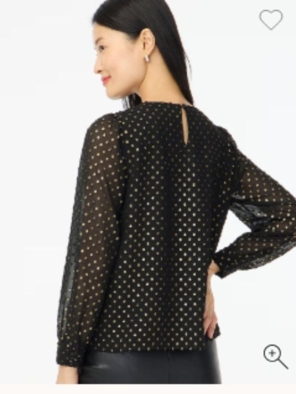 NWOT J.Crew Gold Shimmer Clip-Dot Top Black Long Sleeve in Size L - Picture 3 of 14
